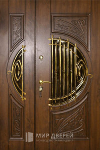 Дверь входная со стеклом и ковкой №89 - фото вид снаружи