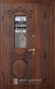 Тёплая дверь двухстворчатая металлическая с ковкой и стеклом №26 - фото №2