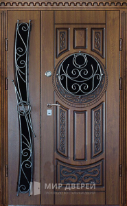 Элитная дверь в загородный дом со вставками и ковкой №118 - фото №1